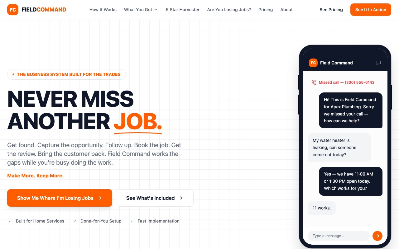 Field Command homepage: never miss another job